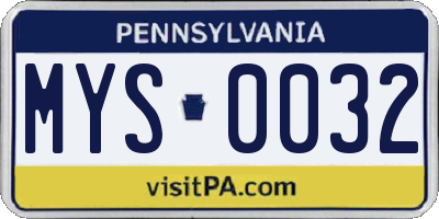 PA license plate MYS0032