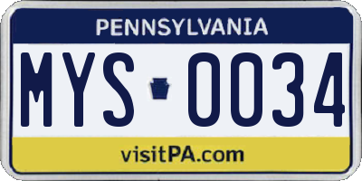 PA license plate MYS0034