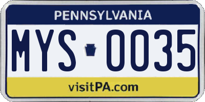 PA license plate MYS0035