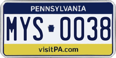 PA license plate MYS0038