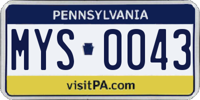 PA license plate MYS0043