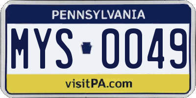 PA license plate MYS0049
