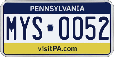 PA license plate MYS0052