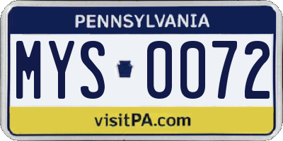 PA license plate MYS0072