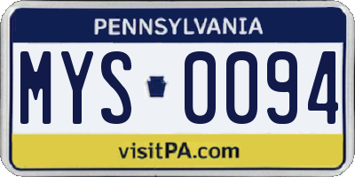 PA license plate MYS0094