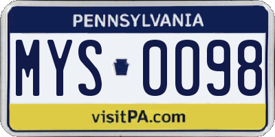 PA license plate MYS0098