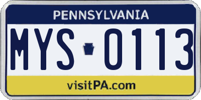 PA license plate MYS0113
