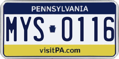PA license plate MYS0116