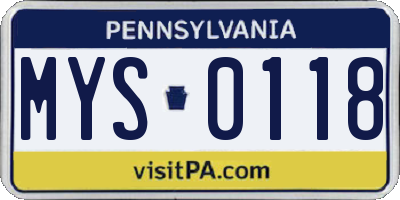 PA license plate MYS0118
