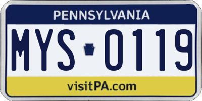 PA license plate MYS0119