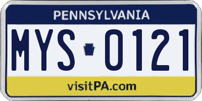 PA license plate MYS0121