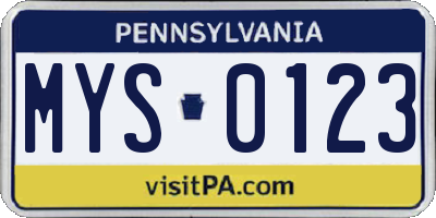 PA license plate MYS0123
