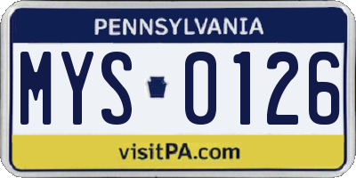 PA license plate MYS0126