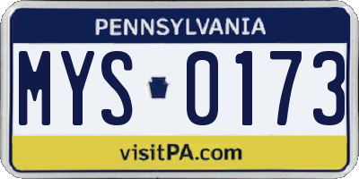 PA license plate MYS0173