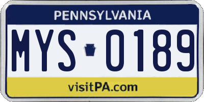 PA license plate MYS0189