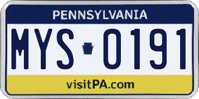 PA license plate MYS0191
