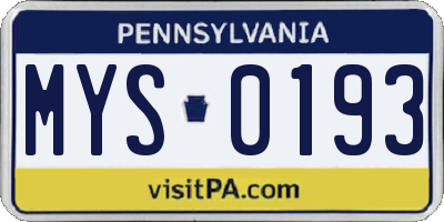 PA license plate MYS0193