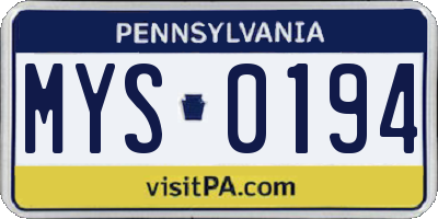 PA license plate MYS0194