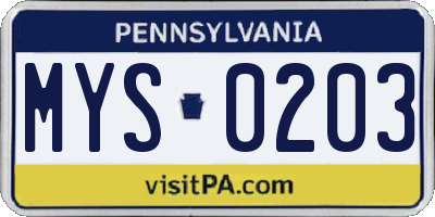 PA license plate MYS0203