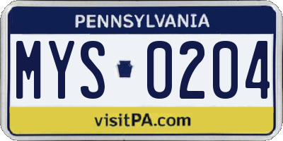 PA license plate MYS0204