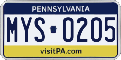 PA license plate MYS0205