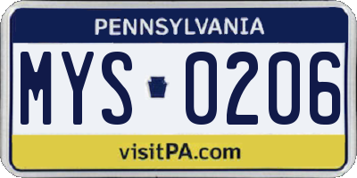 PA license plate MYS0206