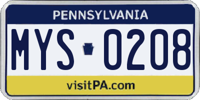 PA license plate MYS0208