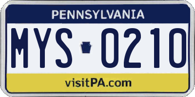 PA license plate MYS0210