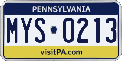 PA license plate MYS0213