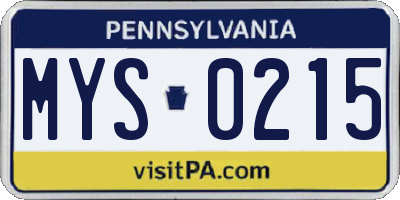 PA license plate MYS0215