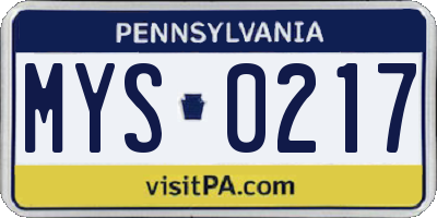 PA license plate MYS0217