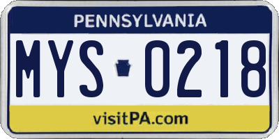 PA license plate MYS0218