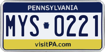 PA license plate MYS0221