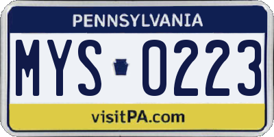 PA license plate MYS0223