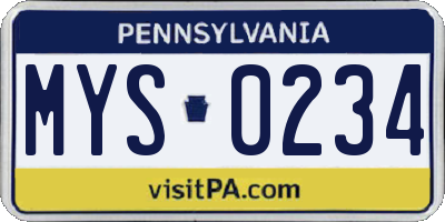PA license plate MYS0234