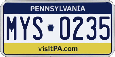 PA license plate MYS0235