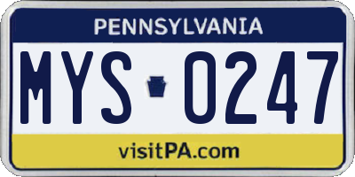PA license plate MYS0247