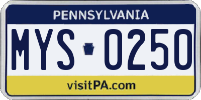 PA license plate MYS0250