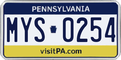 PA license plate MYS0254