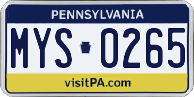 PA license plate MYS0265