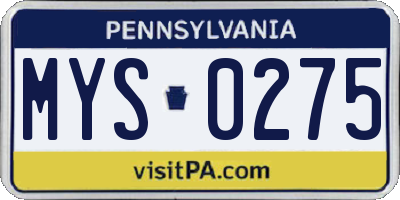 PA license plate MYS0275