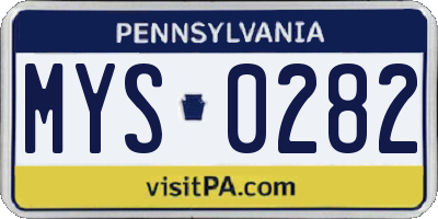 PA license plate MYS0282