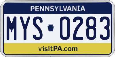 PA license plate MYS0283