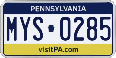PA license plate MYS0285