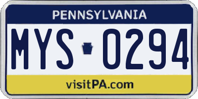 PA license plate MYS0294
