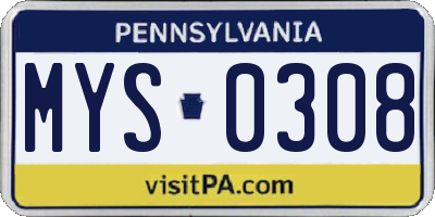 PA license plate MYS0308