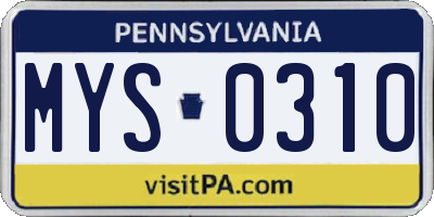 PA license plate MYS0310