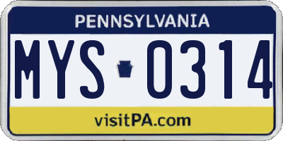 PA license plate MYS0314