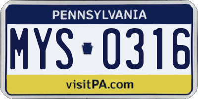 PA license plate MYS0316