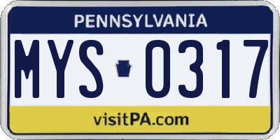 PA license plate MYS0317